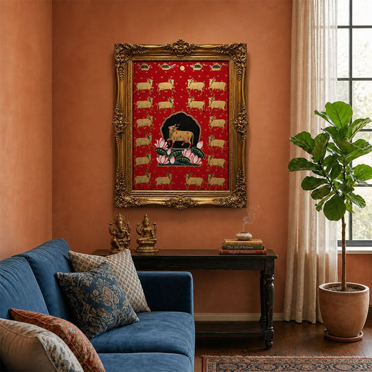 21 x 28.5 cms Hand-painted Pichwai Cow with Gold cows