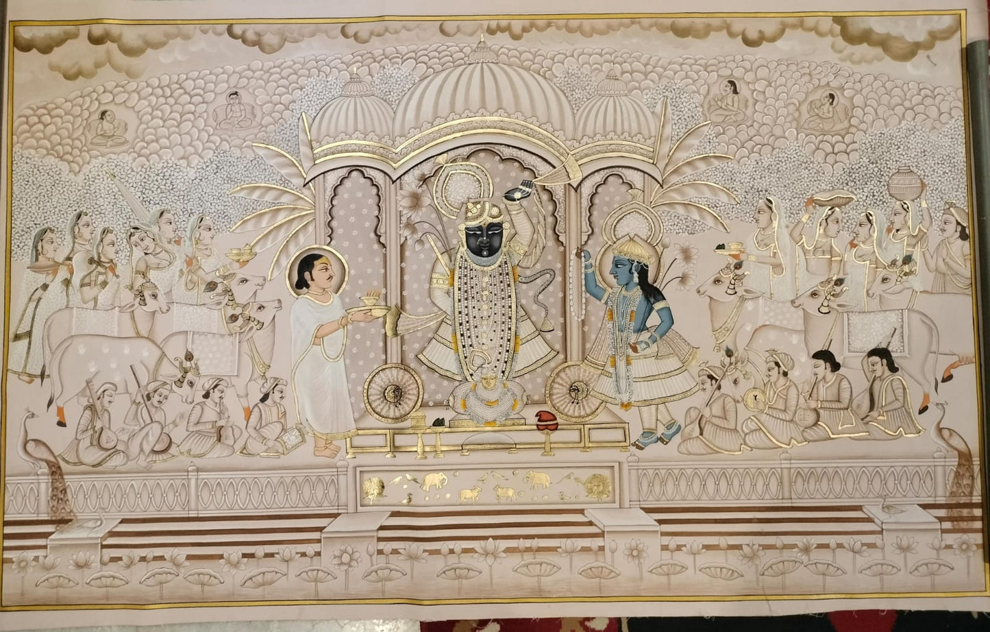 Hand Painted Pichwai Shrinathj Gold on Fabric (5ft by 3ft) Unframed