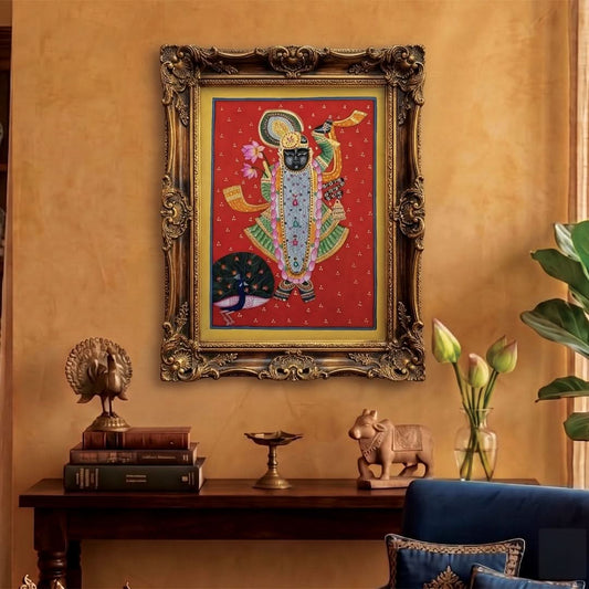 Handpainted Shrinathji with peacock - Unframed