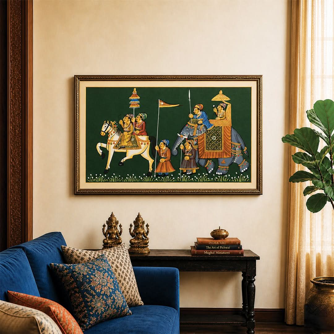 A Rajah's Procession - Handpainted Rajasthani Art