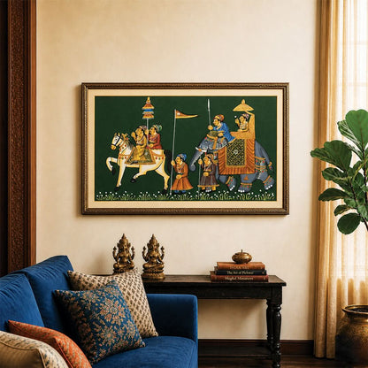 A Rajah's Procession - Handpainted Rajasthani Art