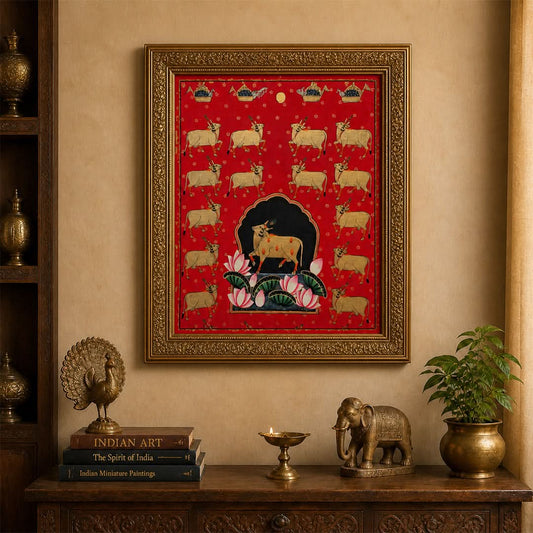 21 x 28.5 cms Hand-painted Pichwai Cow with Gold cows