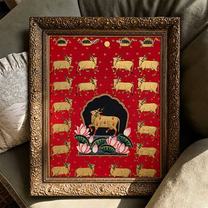 21 x 28.5 cms Hand-painted Pichwai Cow with Gold cows