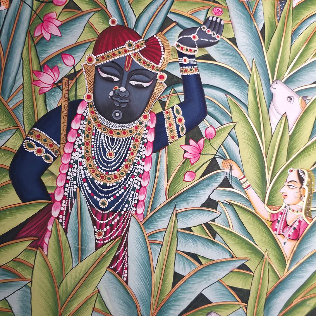 Pichwai Cows with Banana Leaves - (unframed) 2 x 3 ft