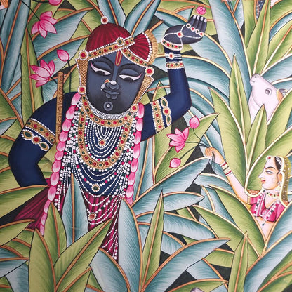 Pichwai Cows with Banana Leaves - (unframed) 2 x 3 ft