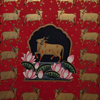 21 x 28.5 cms Hand-painted Pichwai Cow with Gold cows