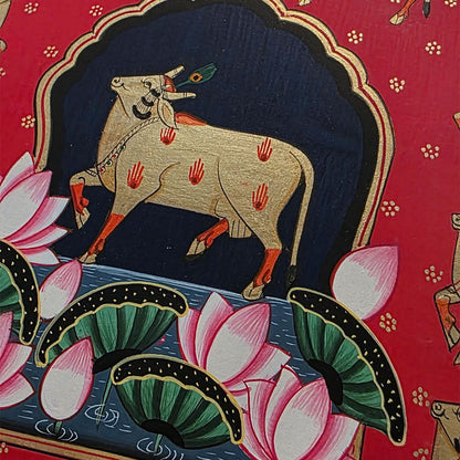 21 x 28.5 cms Hand-painted Pichwai Cow with Gold cows