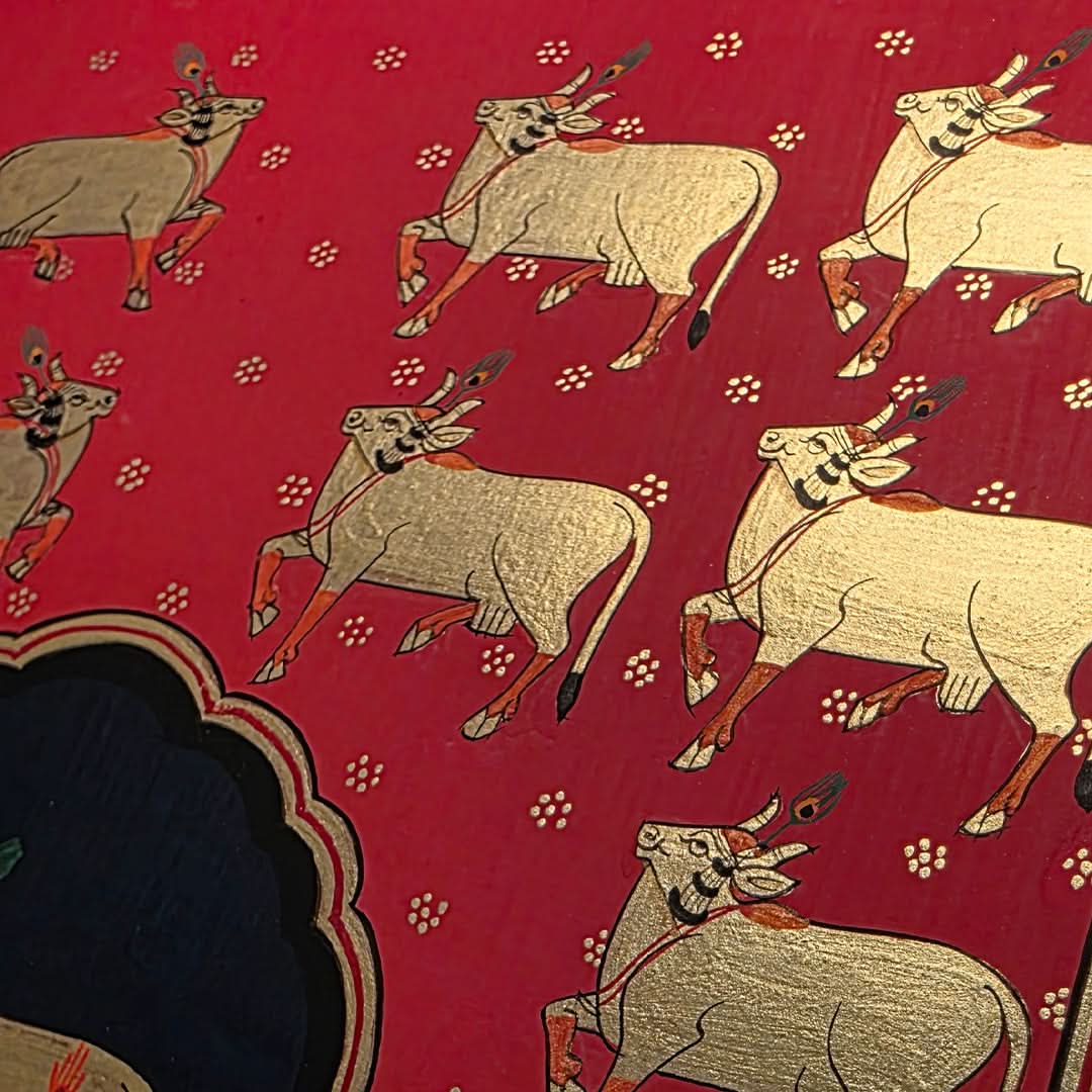 21 x 28.5 cms Hand-painted Pichwai Cow with Gold cows