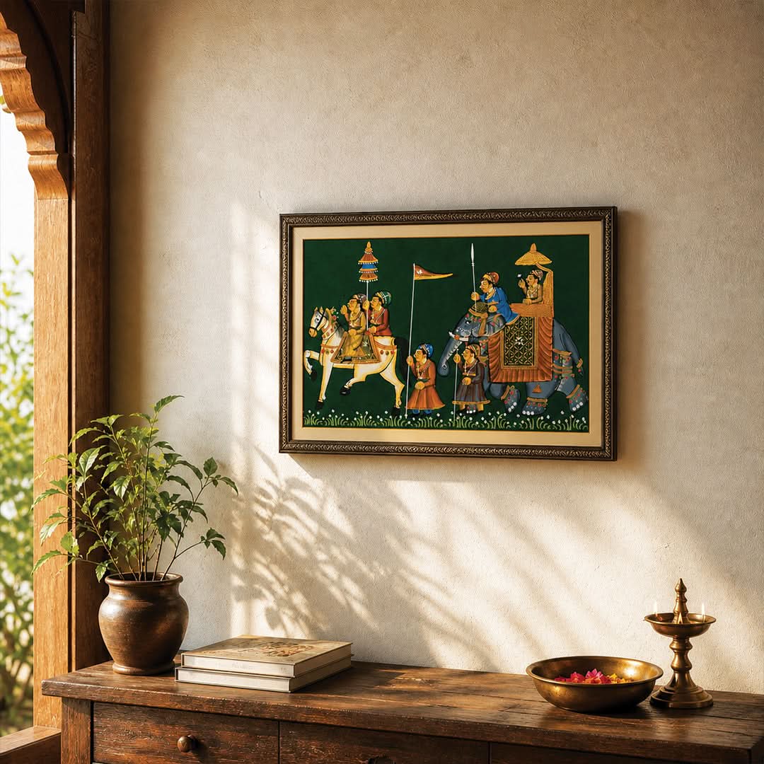 A Rajah's Procession - Handpainted Rajasthani Art