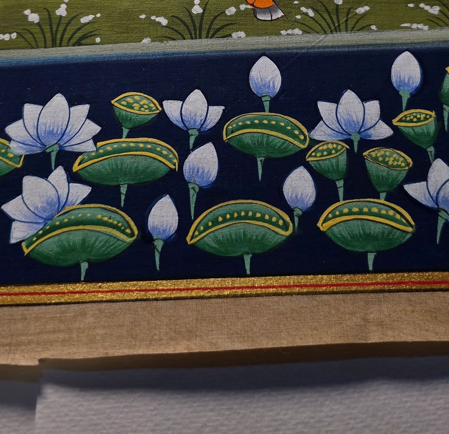 Handpainted- Four Pichwai Cows on green backdrop (Unframed)