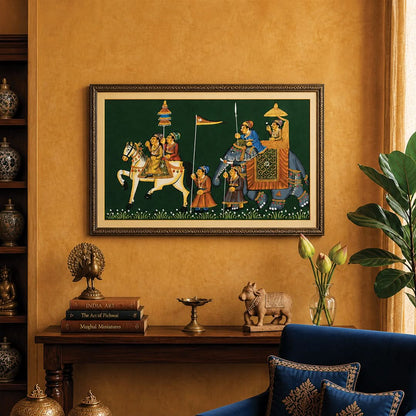 A Rajah's Procession - Handpainted Rajasthani Art