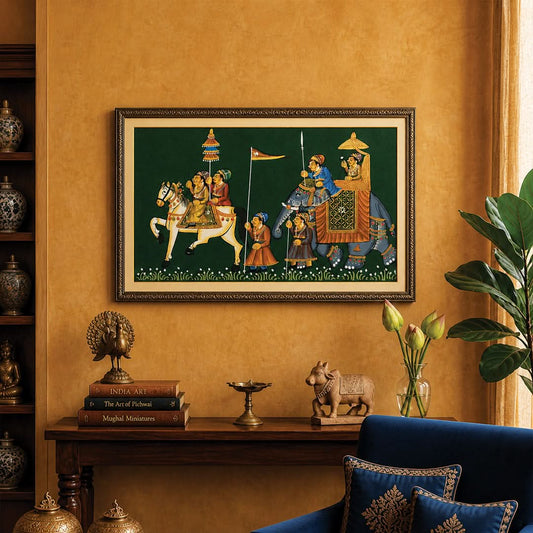 A Rajah's Procession - Handpainted Rajasthani Art