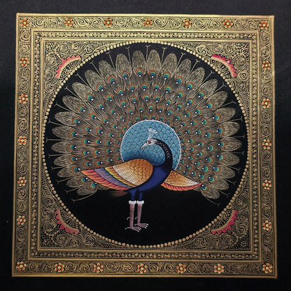 Handpainted Golden Peacock 9" x 9"