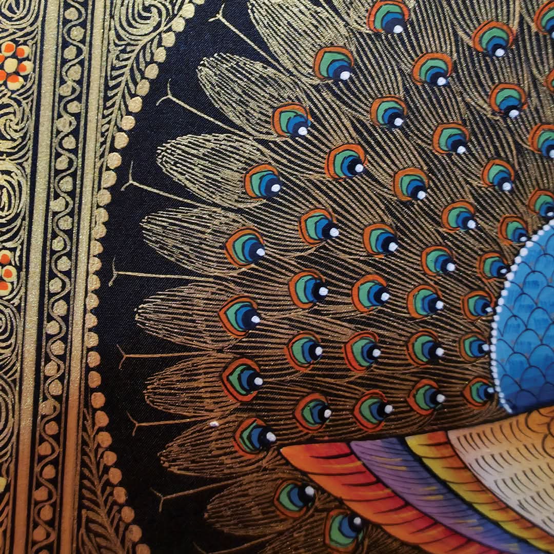 Handpainted Golden Peacock 9" x 9"