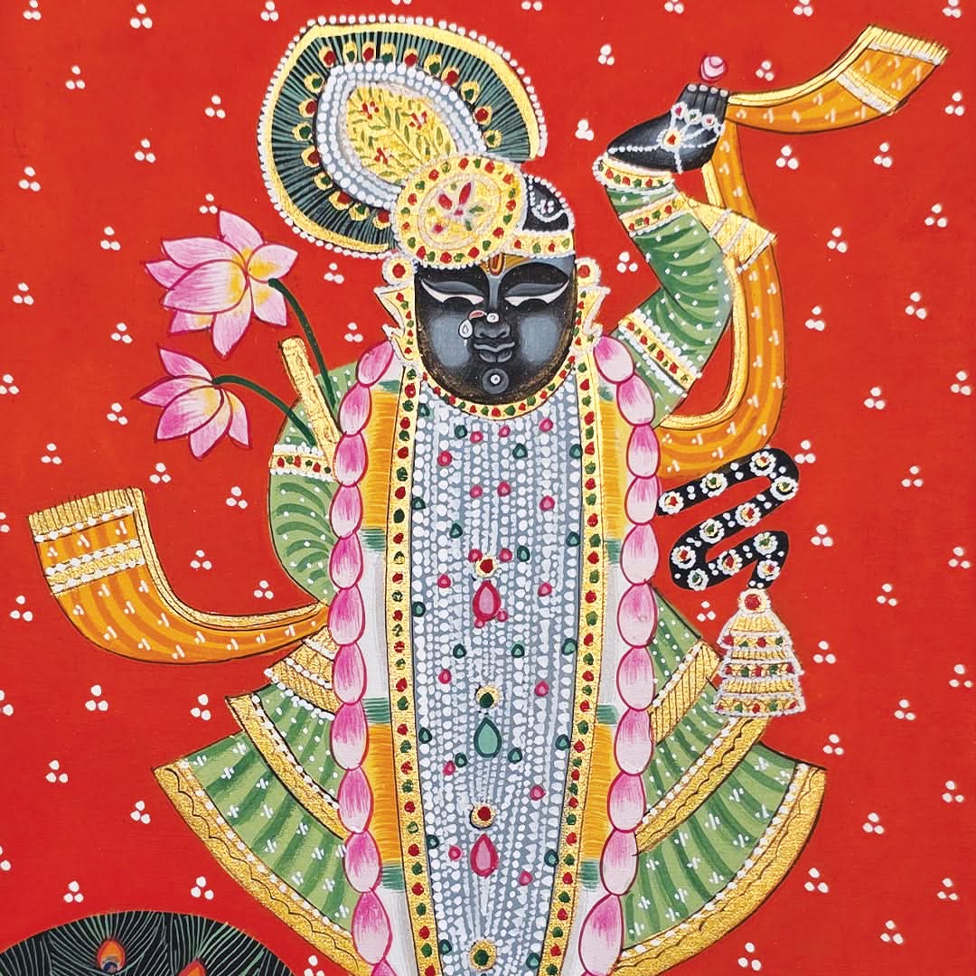 Handpainted Shrinathji with peacock - Unframed