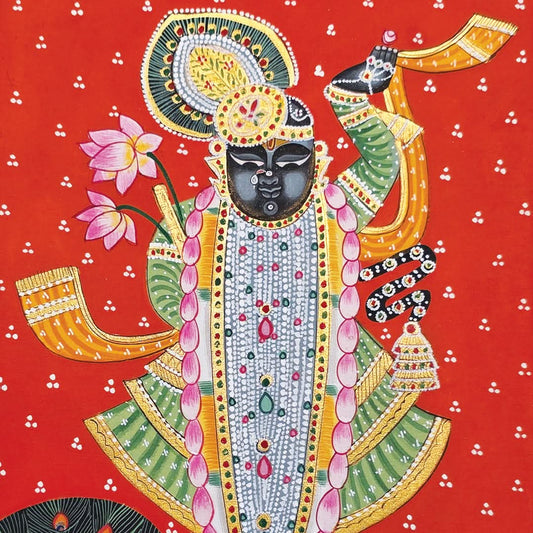 Handpainted Shrinathji with peacock - Unframed
