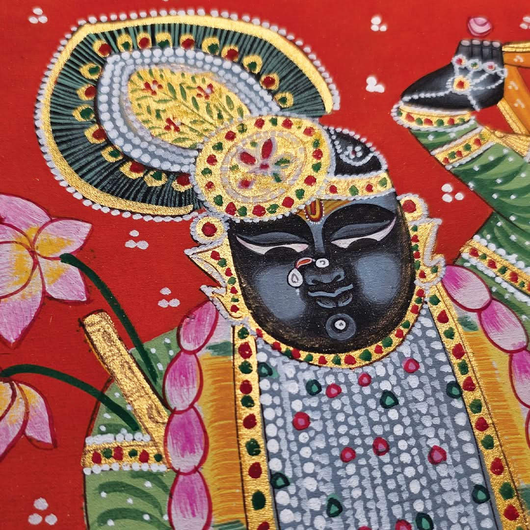Handpainted Shrinathji with peacock - Unframed