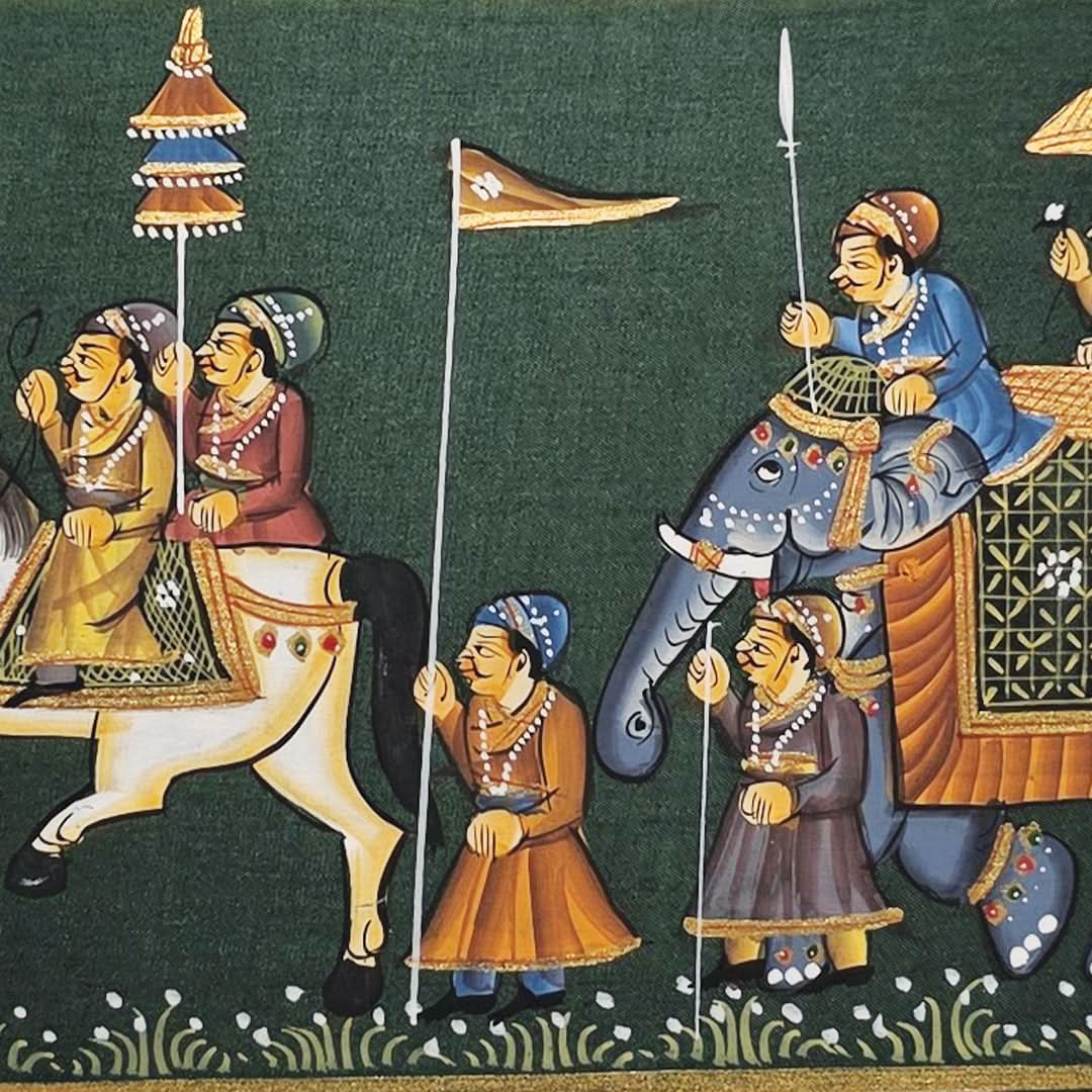 A Rajah's Procession - Handpainted Rajasthani Art