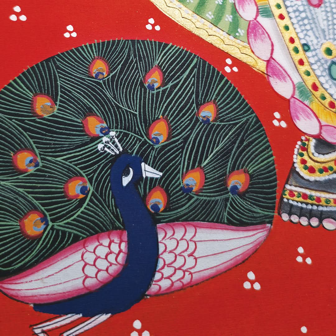 Handpainted Shrinathji with peacock - Unframed