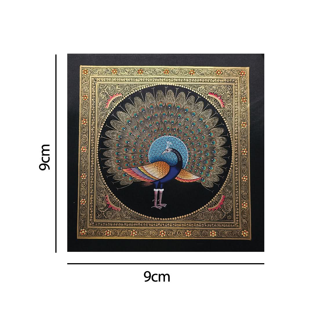 Handpainted Golden Peacock 9" x 9"