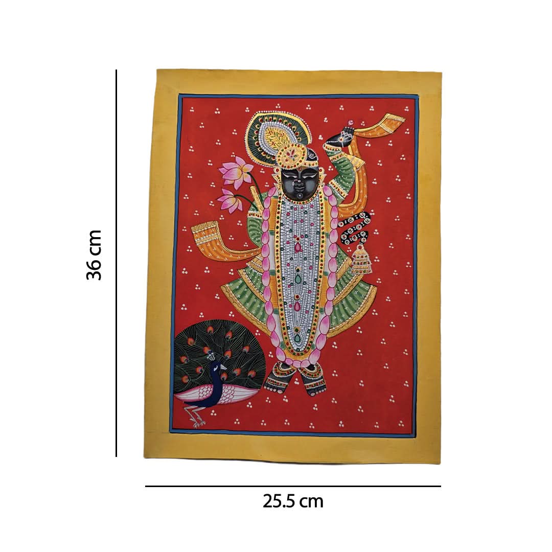 Handpainted Shrinathji with peacock - Unframed
