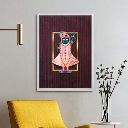 Pichwai Shrinathji in Golden frame  8 x 10 inches