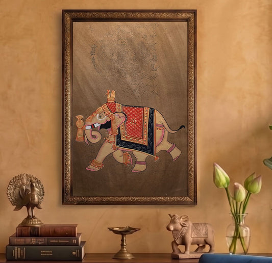 Golden Elephant on Folio - Handpainted