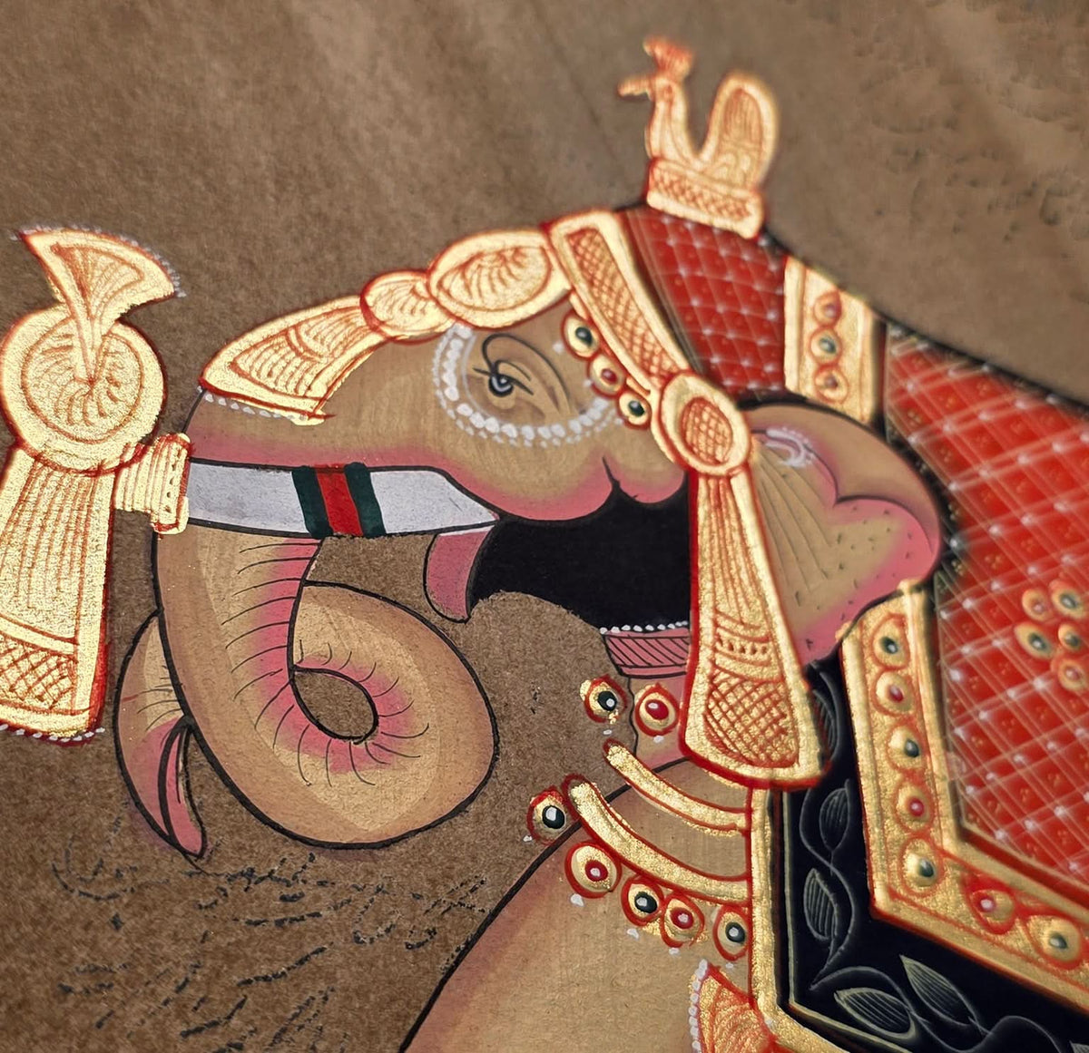 Golden Elephant on Folio - Handpainted
