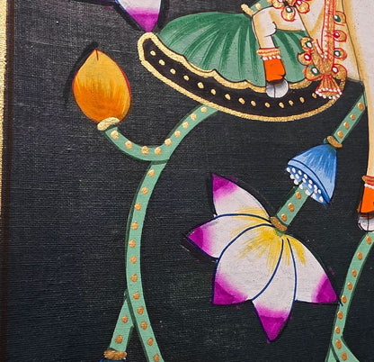 Handpainted Pichwai Cow Black Background