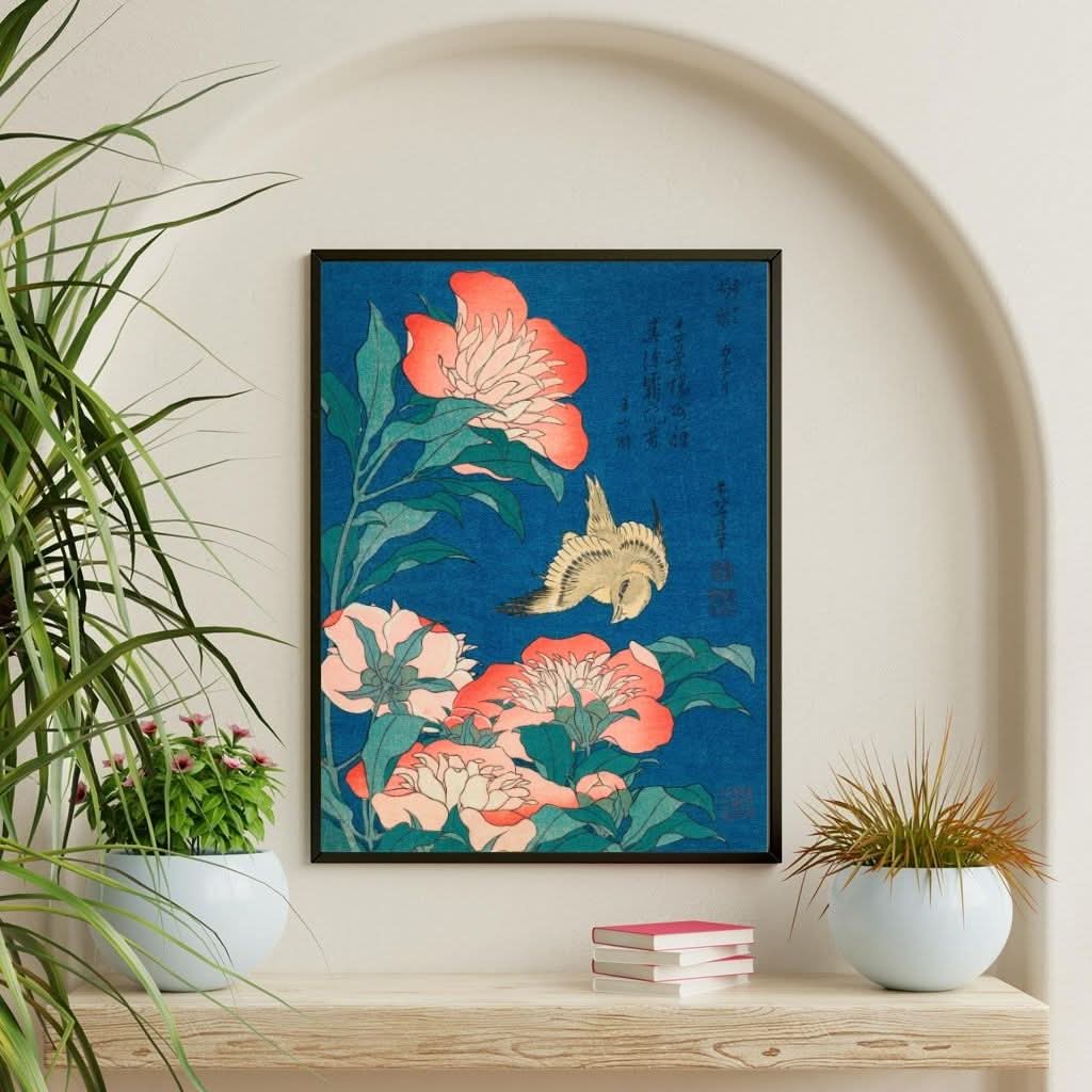Japanese Flowers in Blue
