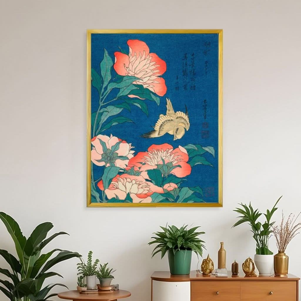 Japanese Flowers in Blue