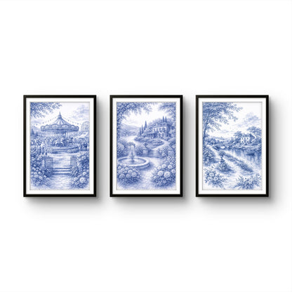 Royal Blue Landscapes -Set of 3