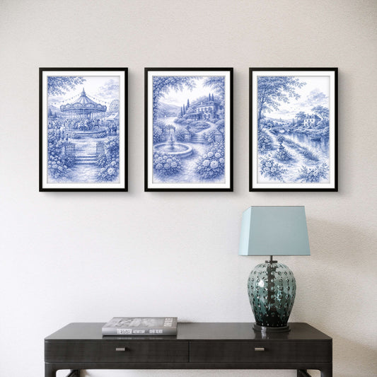 Royal Blue Landscapes -Set of 3