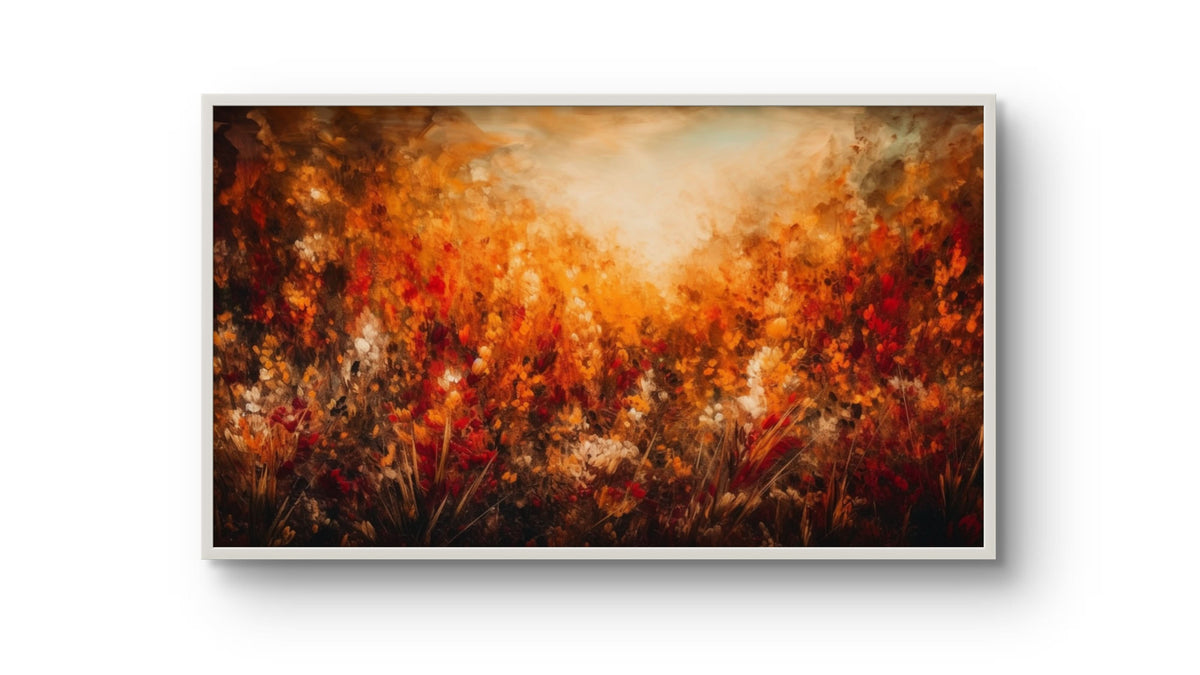 Abstract painting with warm colors on a white background
