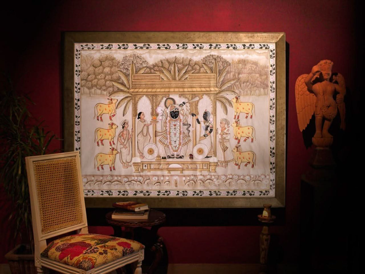 Hand Painted Pichwai Shrinathjii Silver (5ft by 4ft) Unframed