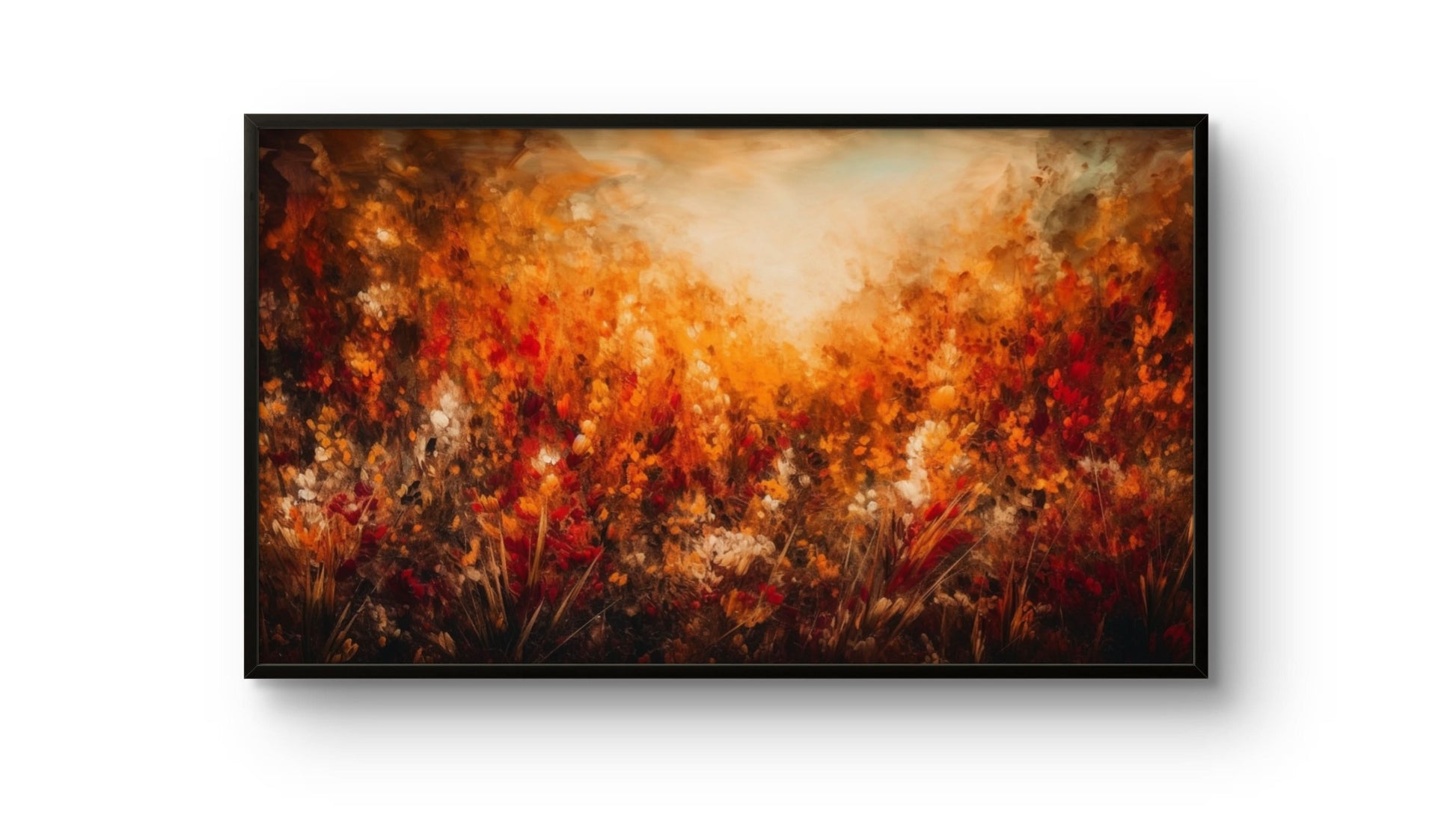 Abstract painting with warm colors on a white background