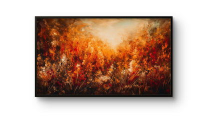 Abstract painting with warm colors on a white background