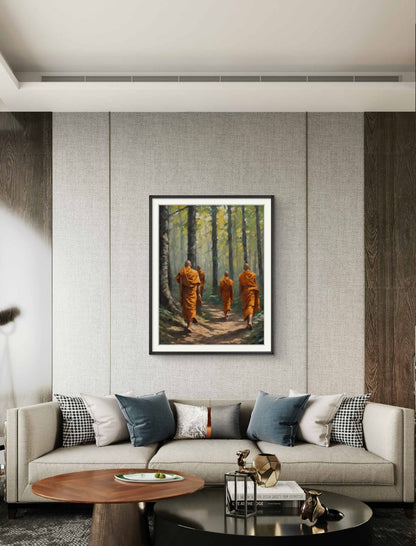 Monks in a forest