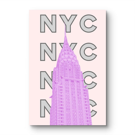 Pink building with 'NYC' text on a pink background