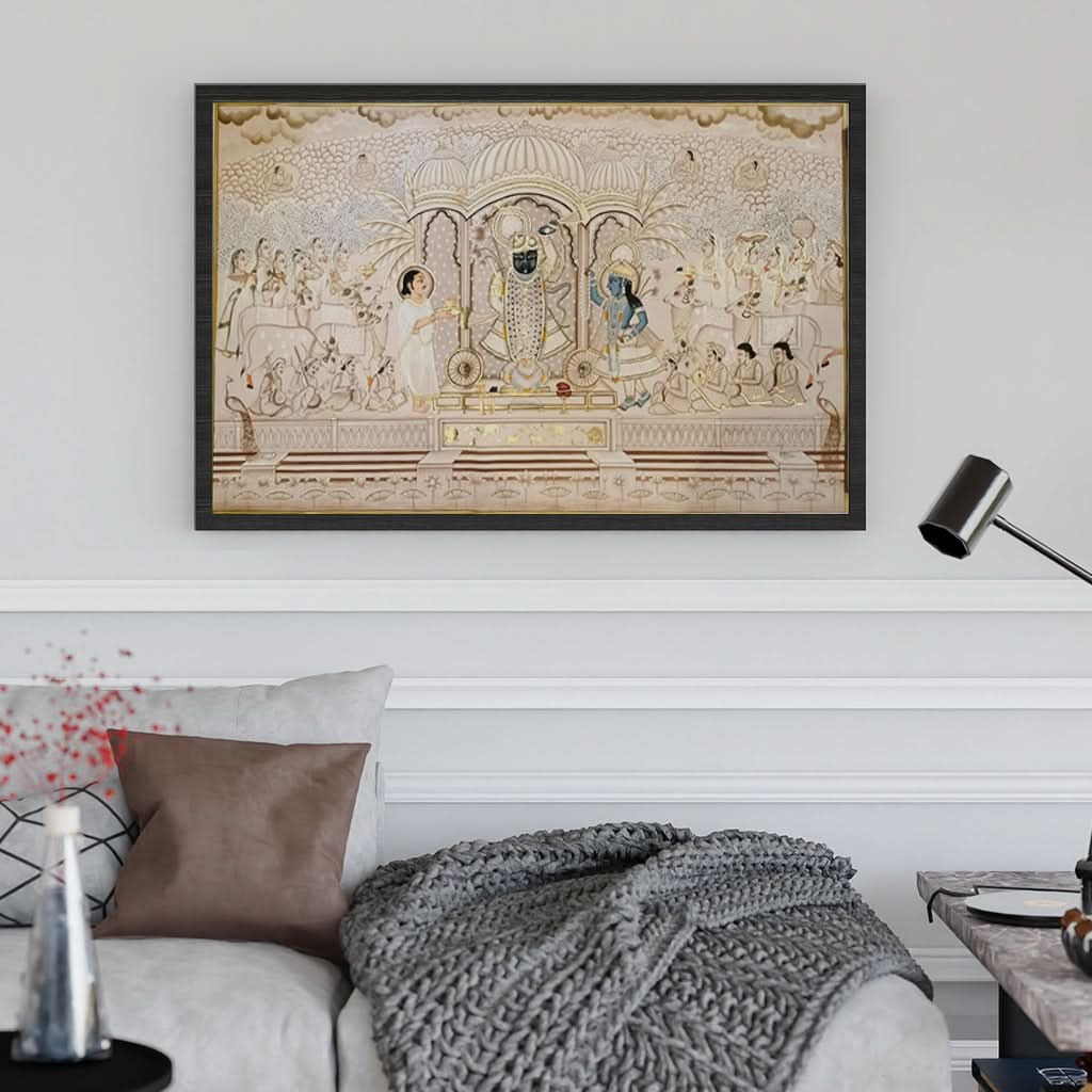 Hand Painted Pichwai Shrinathj Gold on Fabric (5ft by 3ft) Unframed