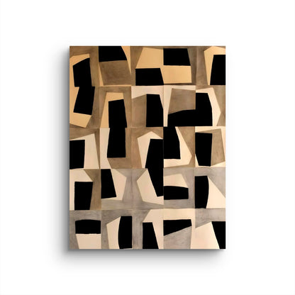 Abstract art piece with geometric shapes in black and beige on a white background