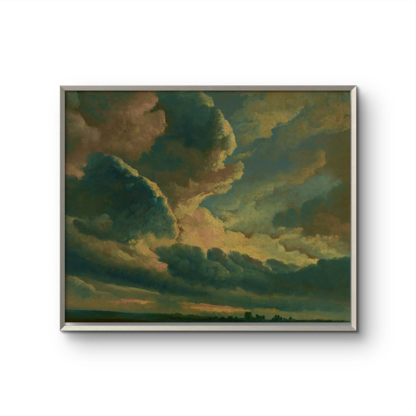Framed artwork of a dramatic sky with clouds on a white background