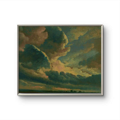 Framed artwork of a dramatic sky with clouds on a white background