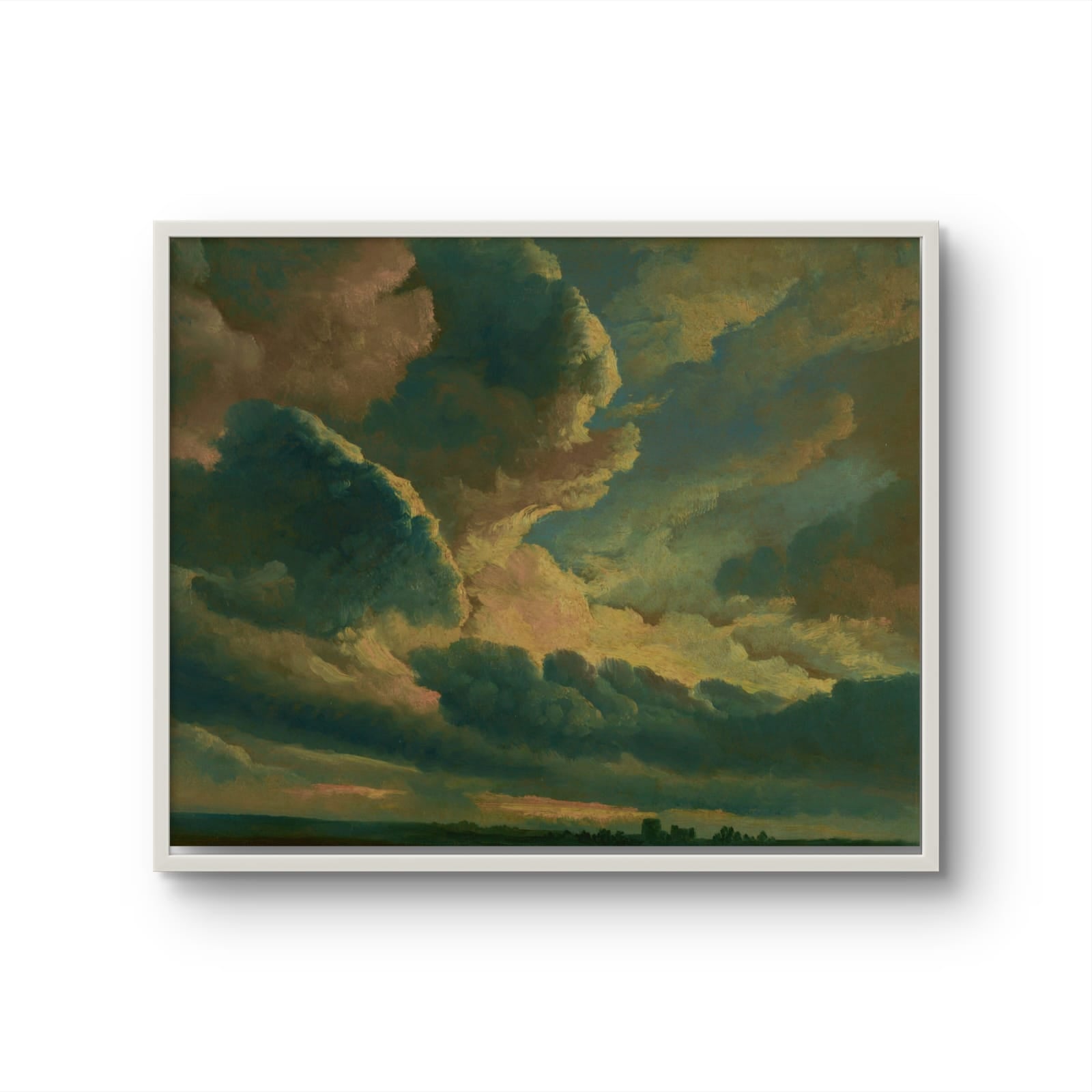 Framed artwork of a dramatic sky with clouds on a white background