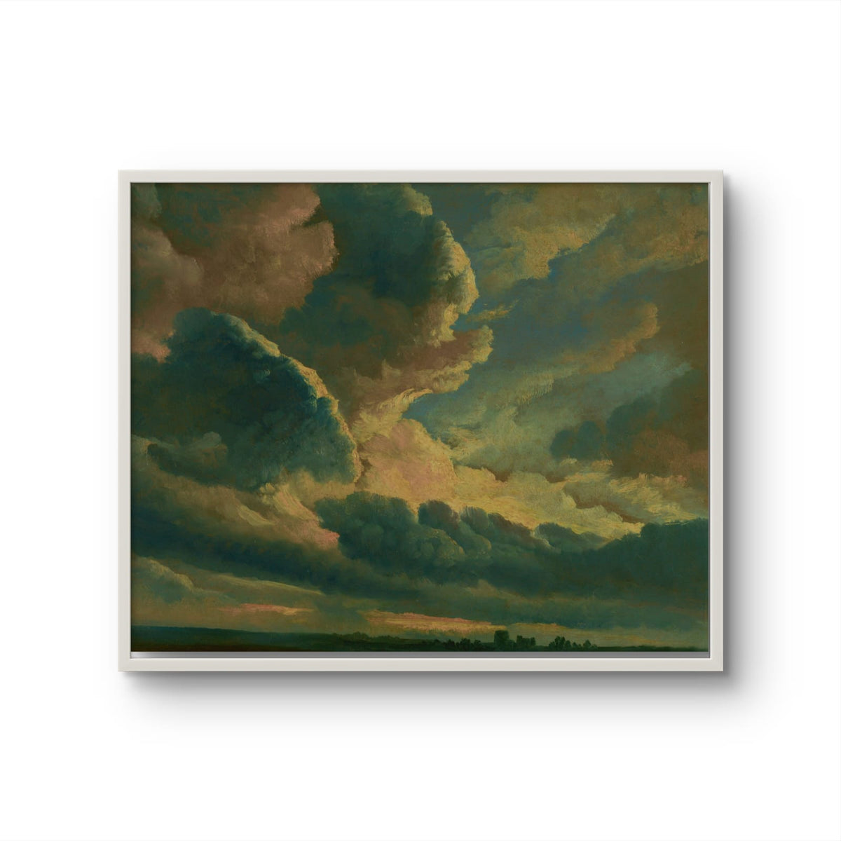 Framed artwork of a dramatic sky with clouds on a white background