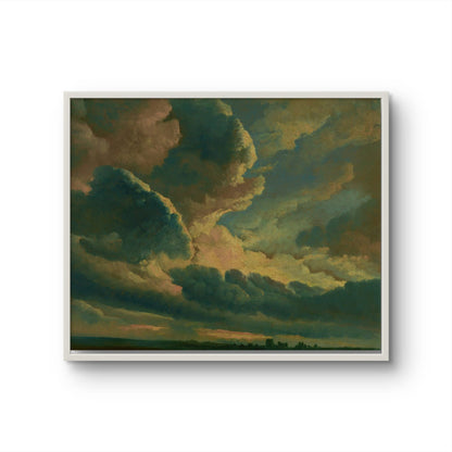Framed artwork of a dramatic sky with clouds on a white background