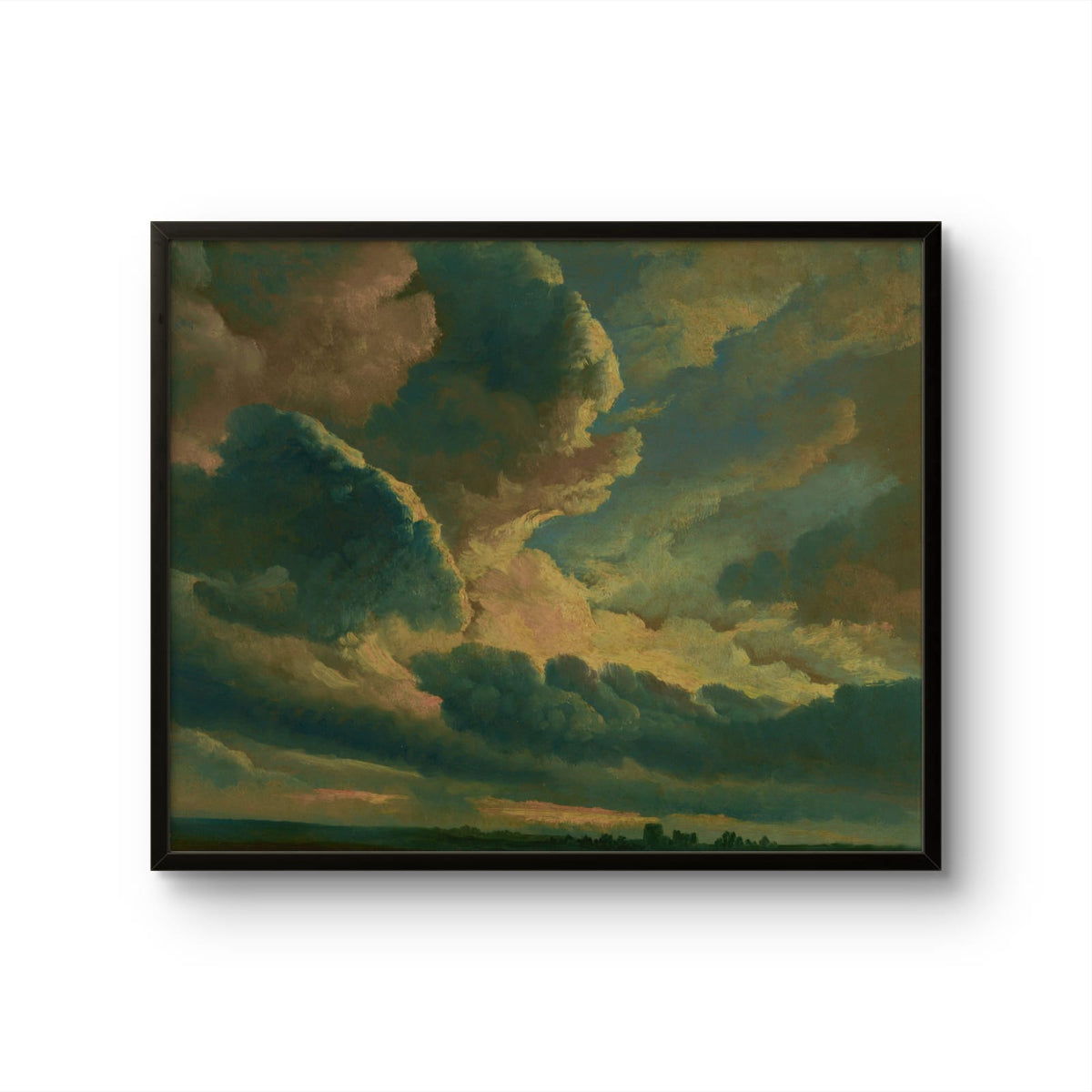 Framed artwork of a dramatic sky with clouds on a white background
