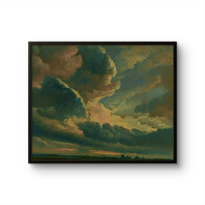 Framed artwork of a dramatic sky with clouds on a white background
