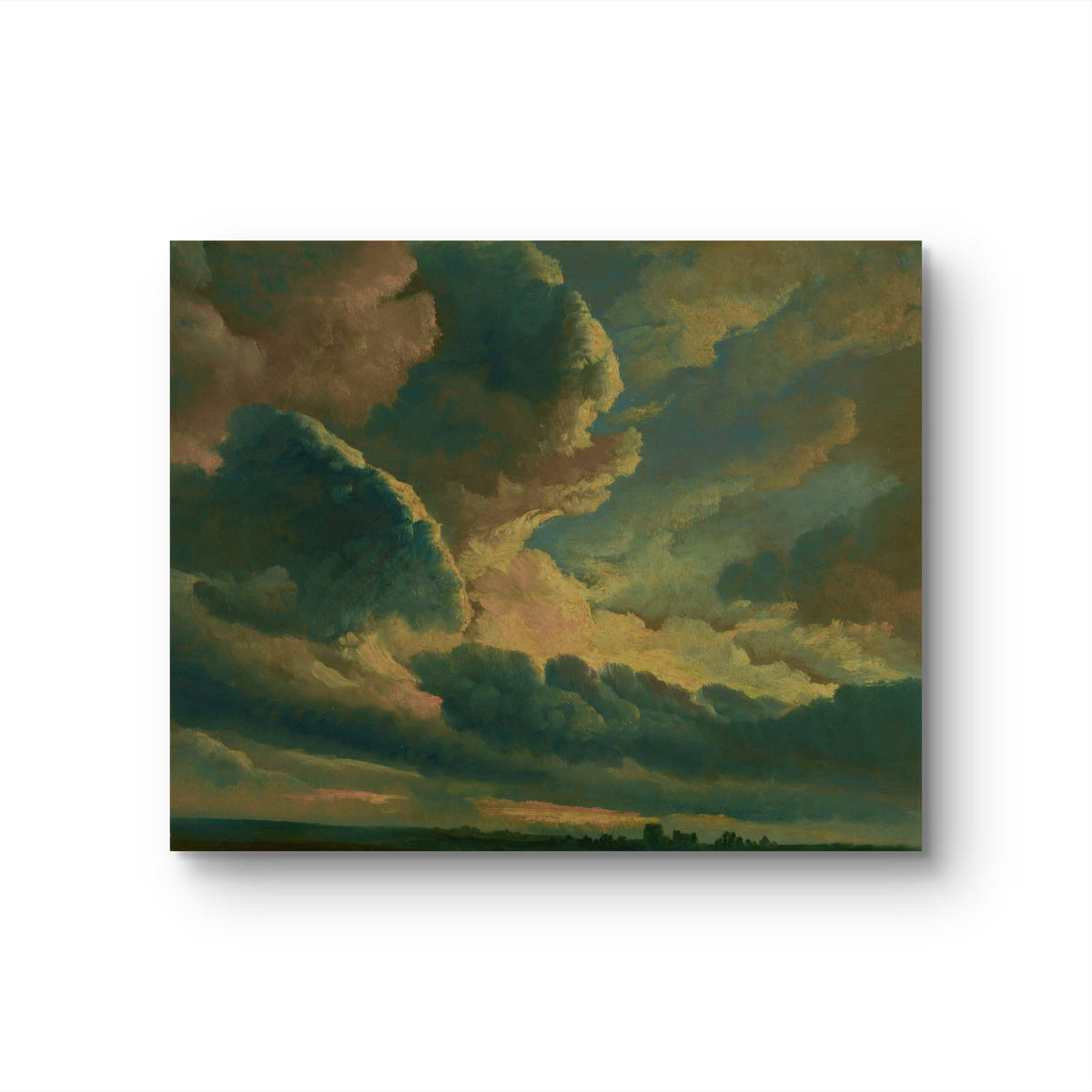 Painting of a dramatic sky with large clouds