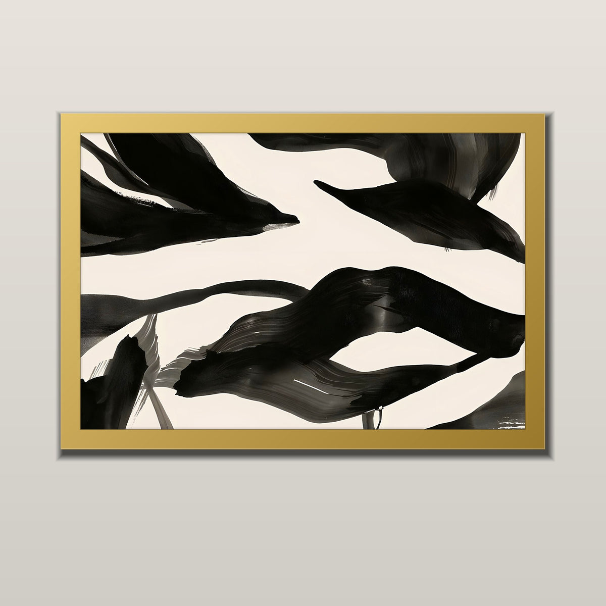 Ink Currents abstract art print in a gold metal frame
